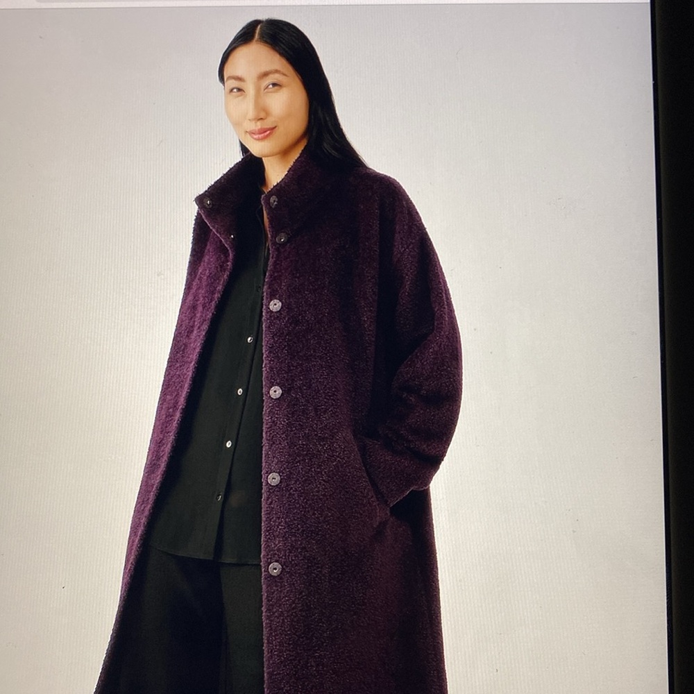 Eileen Fisher Stunning Dark Burgundy Chocolate Alpaca Wool Blend Coat